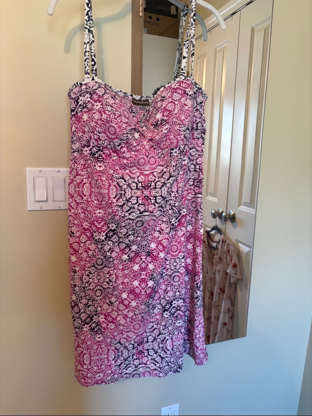 Tommy Bahama Pink and Black Patterned One-Piece Swimdress
